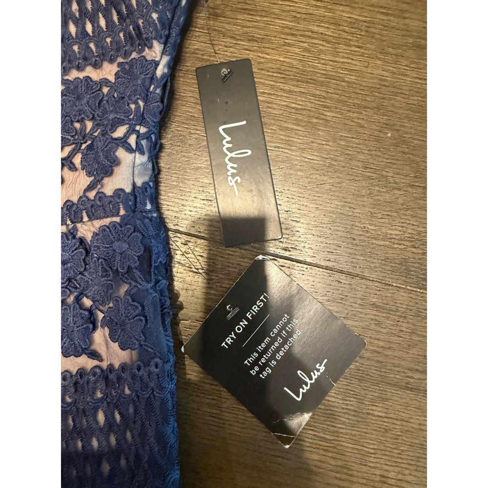 Lulus Remarkable Navy Blue Lace Tiered Midi Dress Square Neck NWT Small - Picture 6 of 8